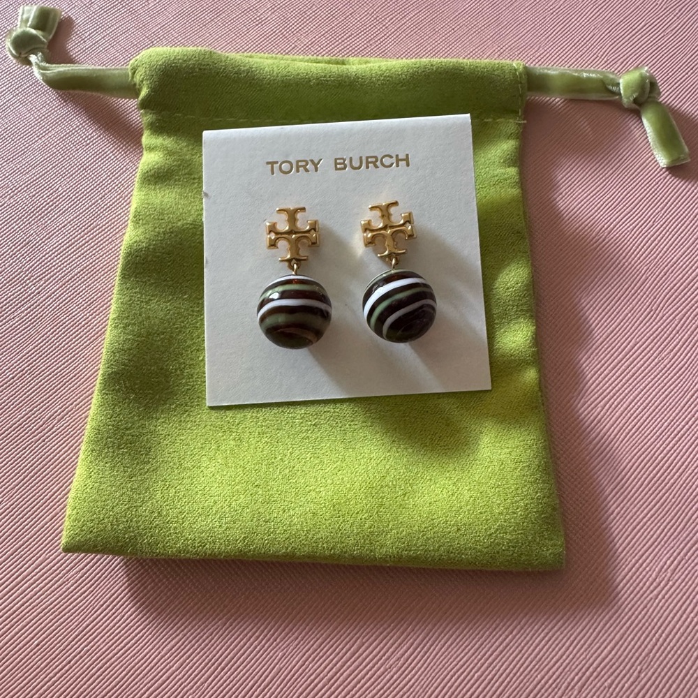 Tory Burch Gold Logo Earrings with Multi drop earrings